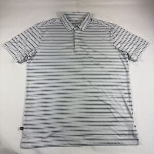 Mizzen Main Polo Men L Blue Striped Trim Fit Short Sleeve Golf Shirt Performance